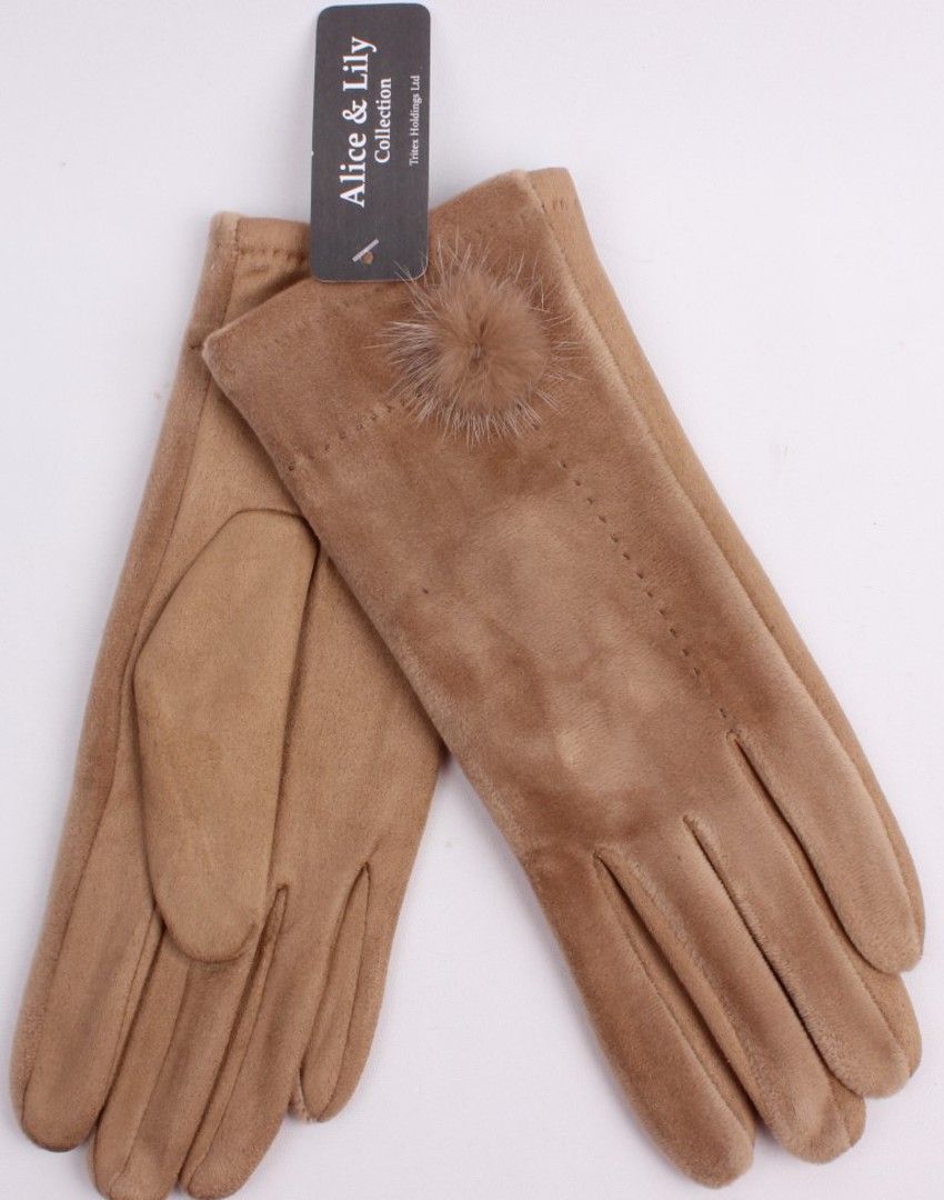 Winter ladies thermal lined glove w fur pompom camel Style; S/LK4611/CAM image 0